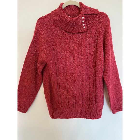 Vintage Jennifer Moore Womens M Acrylic Cable Knit Raspberry Sweater Retro - Picture 1 of 7